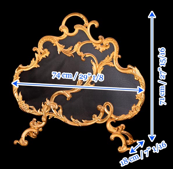 Rocaille-style fire screen in regilded bronze, asymmetrical design-7