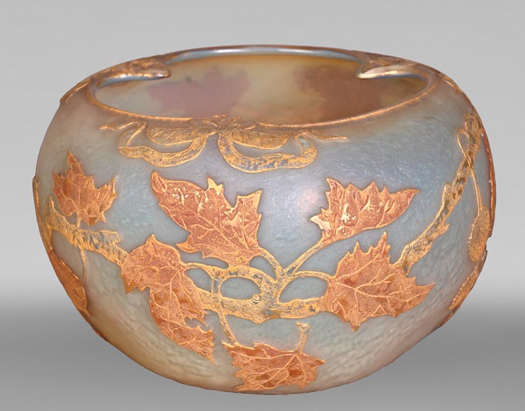 Daum Nancy — “Maple Leaves” Art Nouveau Acid-Etched Glass Vase-0