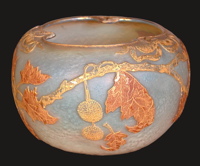 Daum Nancy — “Maple Leaves” Art Nouveau Acid-Etched Glass Vase-1