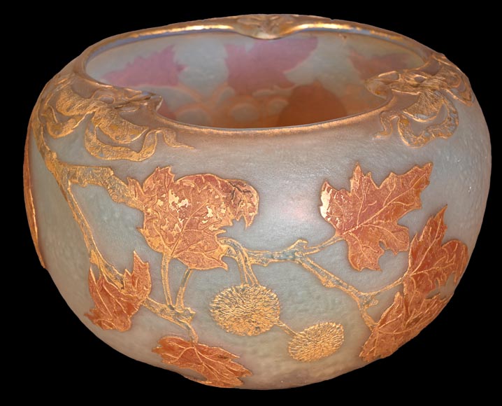 Daum Nancy — “Maple Leaves” Art Nouveau Acid-Etched Glass Vase-2