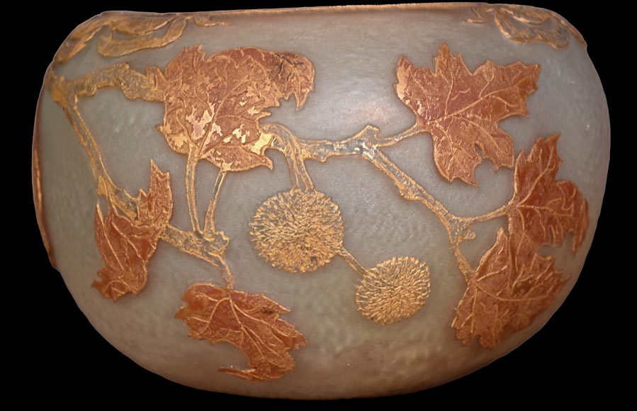 Daum Nancy — “Maple Leaves” Art Nouveau Acid-Etched Glass Vase-3