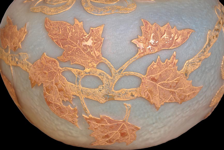 Daum Nancy — “Maple Leaves” Art Nouveau Acid-Etched Glass Vase-4