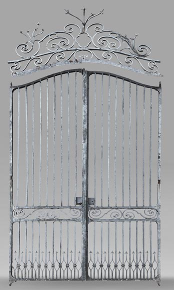Wrought iron double panel gate with spikes-0