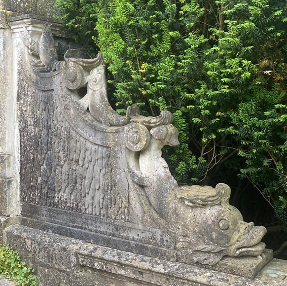 Carved Marble Fountain Curb with Aquatic Bestiary, 19th Century-0