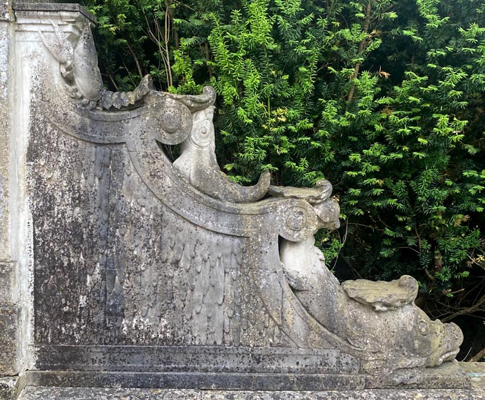 Carved Marble Fountain Curb with Aquatic Bestiary, 19th Century-1
