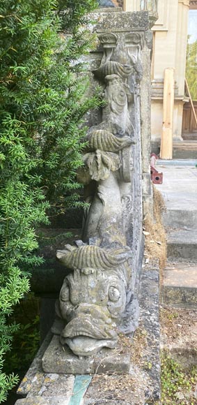 Carved Marble Fountain Curb with Aquatic Bestiary, 19th Century-3