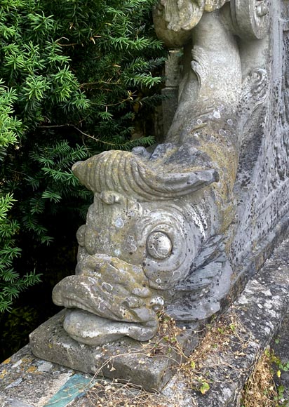 Carved Marble Fountain Curb with Aquatic Bestiary, 19th Century-4