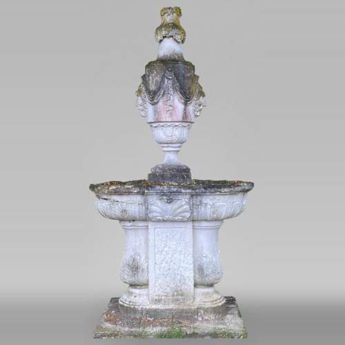 Regence style garden fountain with double basin in stone