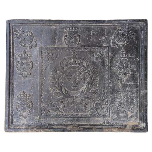Antique cast iron fireback with the French coat of arms of the 18th century