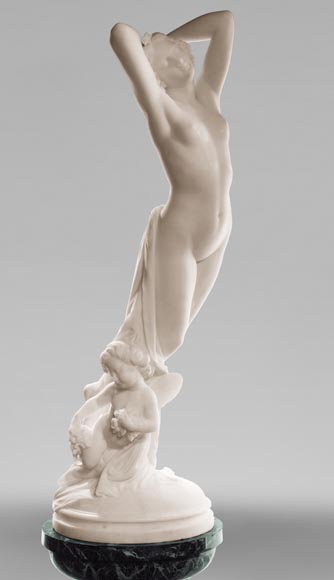 One Hour of the Night, marble sculpture signed J.&nbsp;Pollet with its column-3