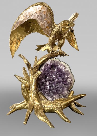 Richard Faure & Isabelle Faure (attributed to) Modern Eagle Lamp in Metal and Amethyst Richard Faure & Isabelle Faure (attributed to) Modern Eagle Lamp in Metal and Amethyst-0