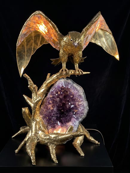 Richard Faure & Isabelle Faure (attributed to) Modern Eagle Lamp in Metal and Amethyst Richard Faure & Isabelle Faure (attributed to) Modern Eagle Lamp in Metal and Amethyst-1