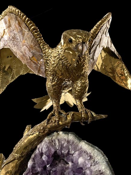 Richard Faure & Isabelle Faure (attributed to) Modern Eagle Lamp in Metal and Amethyst Richard Faure & Isabelle Faure (attributed to) Modern Eagle Lamp in Metal and Amethyst-2