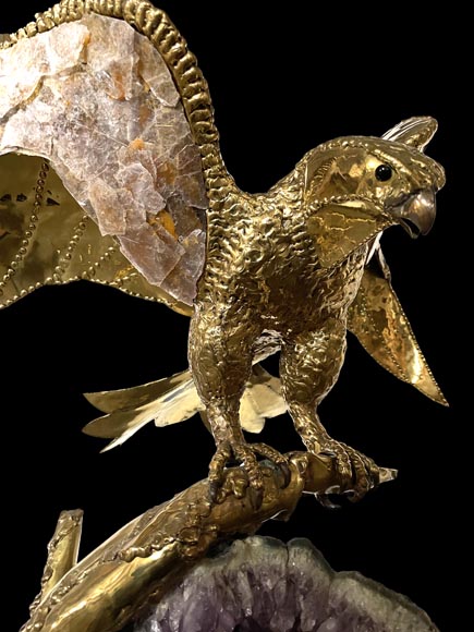 Richard Faure & Isabelle Faure (attributed to) Modern Eagle Lamp in Metal and Amethyst Richard Faure & Isabelle Faure (attributed to) Modern Eagle Lamp in Metal and Amethyst-3