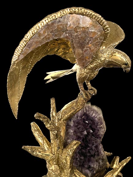 Richard Faure & Isabelle Faure (attributed to) Modern Eagle Lamp in Metal and Amethyst Richard Faure & Isabelle Faure (attributed to) Modern Eagle Lamp in Metal and Amethyst-4