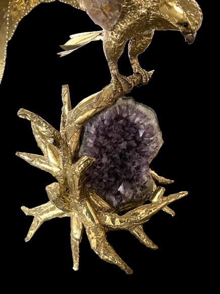 Richard Faure & Isabelle Faure (attributed to) Modern Eagle Lamp in Metal and Amethyst Richard Faure & Isabelle Faure (attributed to) Modern Eagle Lamp in Metal and Amethyst-5