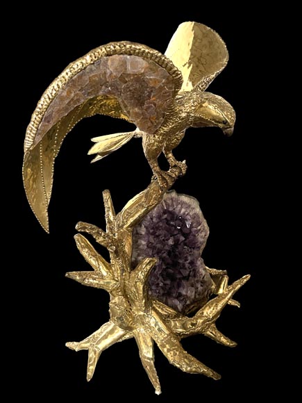 Richard Faure & Isabelle Faure (attributed to) Modern Eagle Lamp in Metal and Amethyst Richard Faure & Isabelle Faure (attributed to) Modern Eagle Lamp in Metal and Amethyst-6