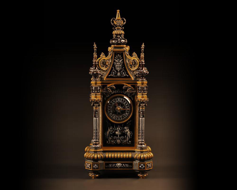 Paul SOYER, Bronze, Gilded Bronze and Enameled Clock, circa 1860-0