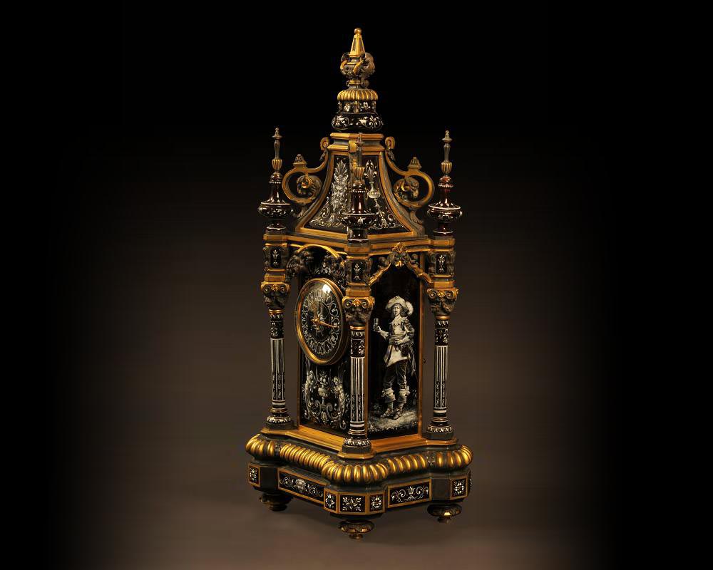 Paul SOYER, Bronze, Gilded Bronze and Enameled Clock, circa 1860-1
