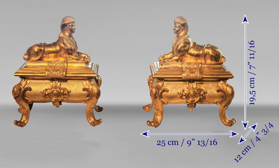 Pair of Napoleon III style gilt-bronze chenets featuring sphinxes-8