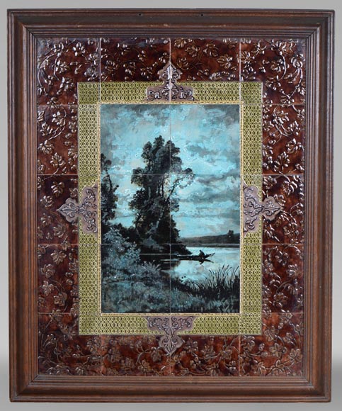 Glazed Earthenware Wall Panel with Nocturnal Landscape-0