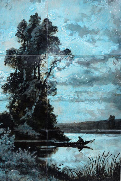 Glazed Earthenware Wall Panel with Nocturnal Landscape-2