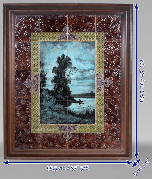 Glazed Earthenware Wall Panel with Nocturnal Landscape-8