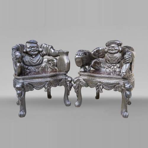 Pair of Japanese Carved Armchairs – Ebisu and Daikoku