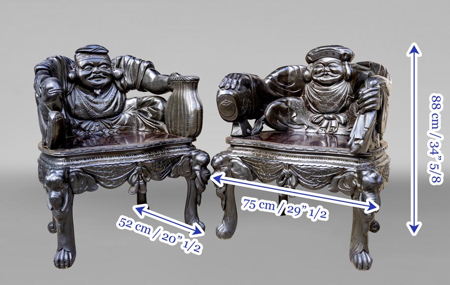 Pair of Japanese Carved Armchairs – Ebisu and Daikoku-9