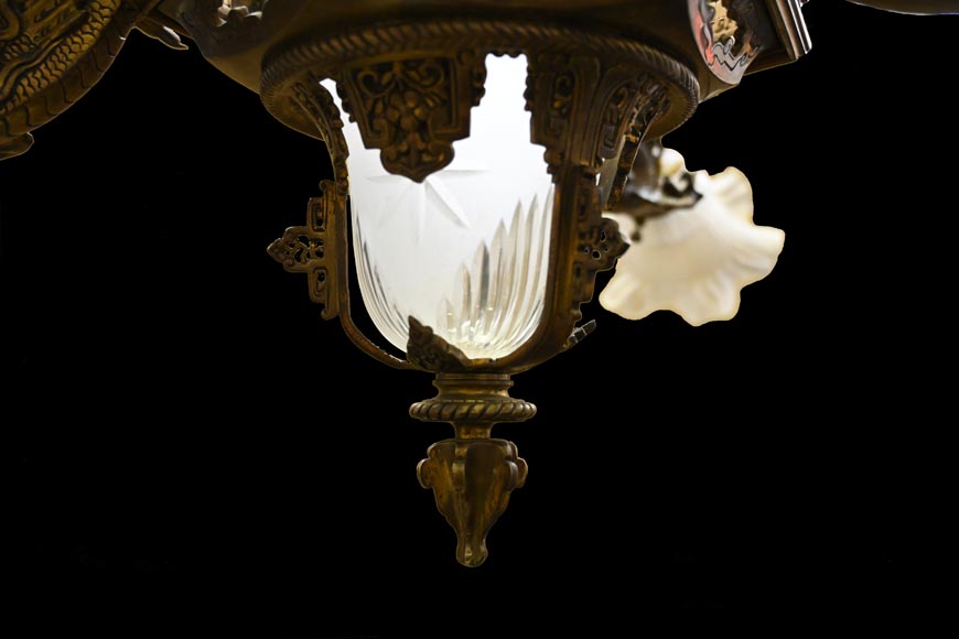 Maison Mottheau et Fils, Japonist gilt-bronze chandelier Maison Mottheau et Fils, Japonist gilt-bronze chandelier-4