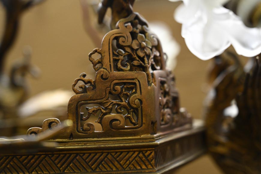 Maison Mottheau et Fils, Japonist gilt-bronze chandelier Maison Mottheau et Fils, Japonist gilt-bronze chandelier-5