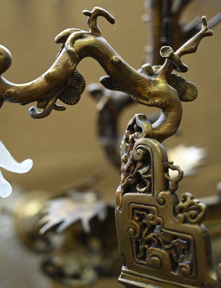 Maison Mottheau et Fils, Japonist gilt-bronze chandelier Maison Mottheau et Fils, Japonist gilt-bronze chandelier-6