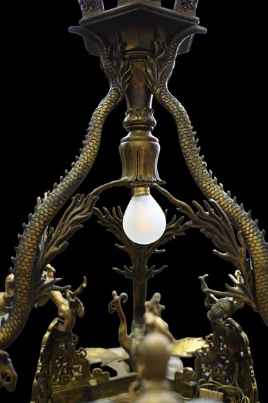 Maison Mottheau et Fils, Japonist gilt-bronze chandelier Maison Mottheau et Fils, Japonist gilt-bronze chandelier-8