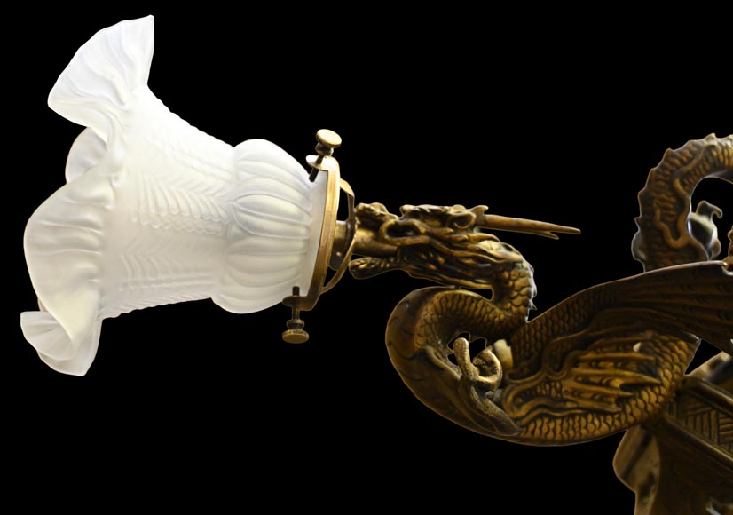 Maison Mottheau et Fils, Japonist gilt-bronze chandelier Maison Mottheau et Fils, Japonist gilt-bronze chandelier-9