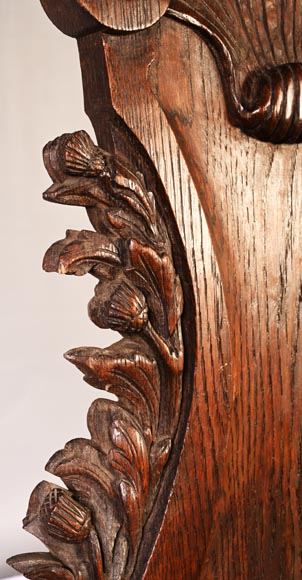 DECK Théodore (1823-1891), monumental oak mirror with green glazed faience medallions-10