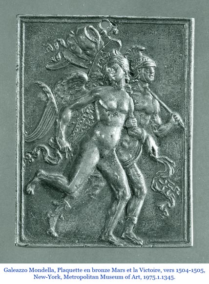 DECK Théodore (1823-1891), monumental oak mirror with green glazed faience medallions-21