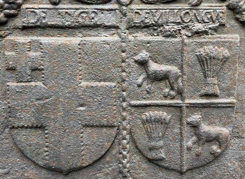 Fireback from 1561 with the alliance arms of Jacques de Tige and Blanche de Villelongue.-2