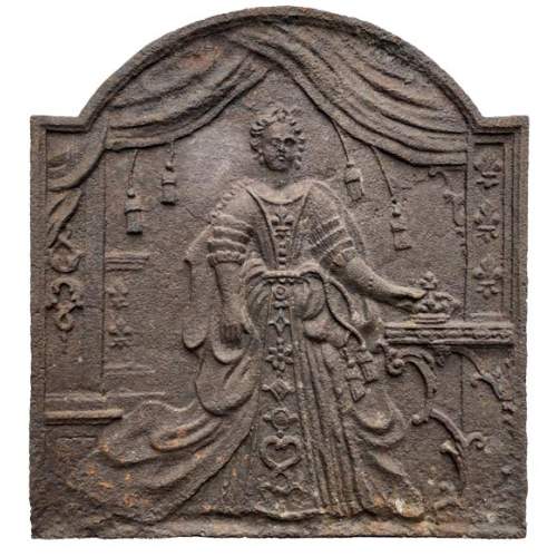 18th century Louis XV style fireback representing the Queen of France Marie Leczinska