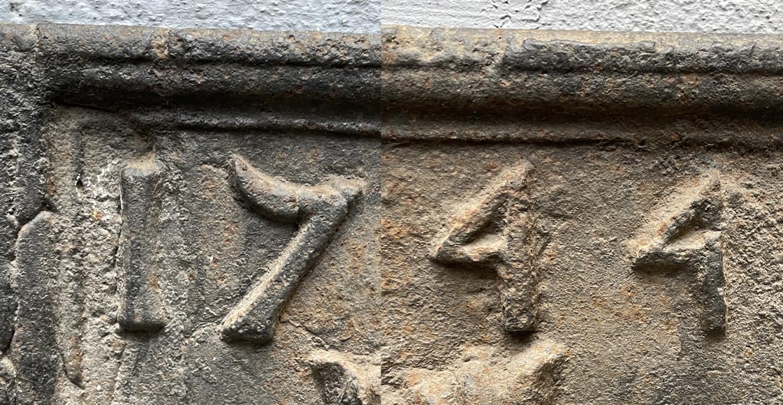 Fireback dated 1744 with the arms of an abbot-1