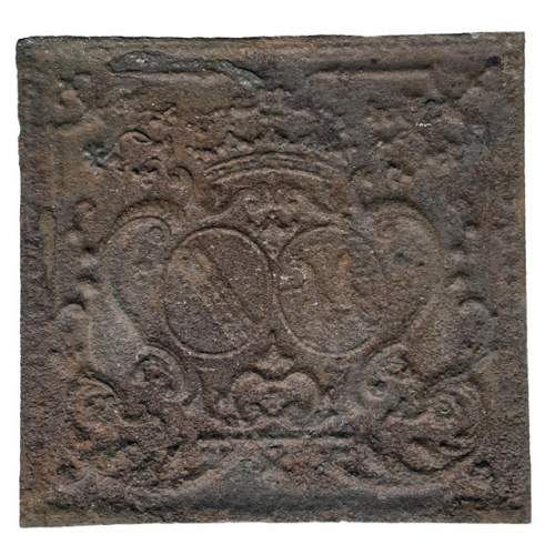 18th century fireback with two shields