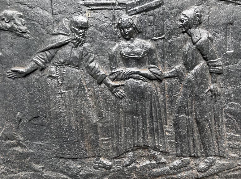 Fireback dated 1828 representing a scene from the tale 