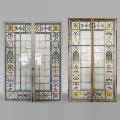 Set of 2 Napoleon III stained glass windows