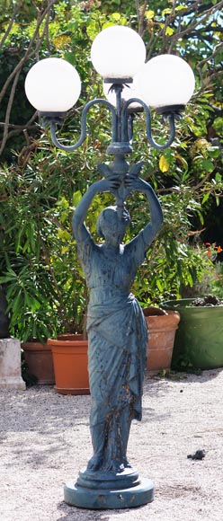 Pair of cast iron floor lamps in the shape of draped women-1