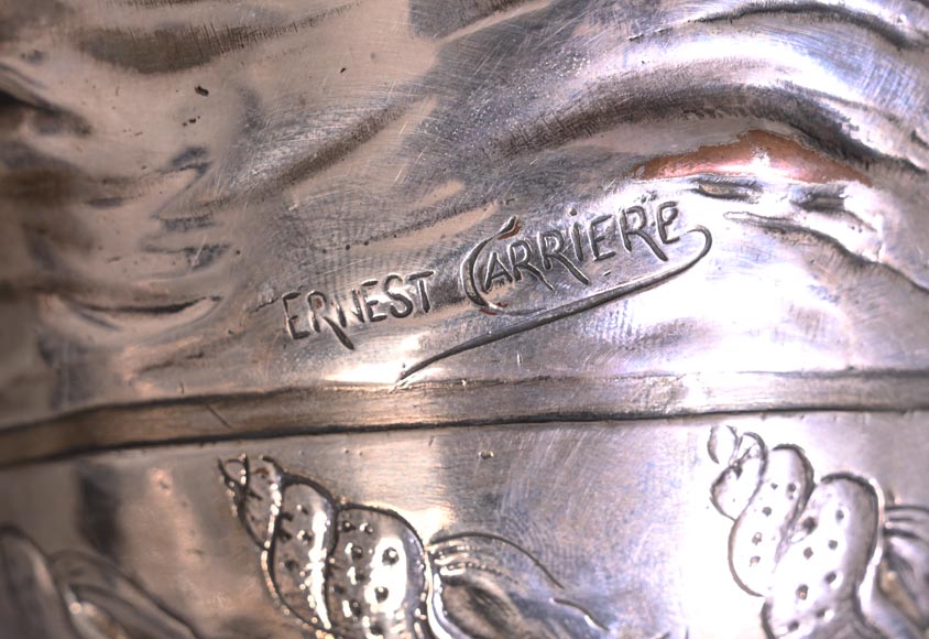 Ernest CARRIÈRE for CHRISTOFLE – Japonist Ovoid Vase “Seaweed and Fish” in Silvered Metal-7