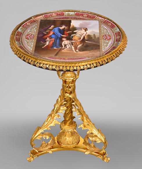 Gilt bronze guéridon with painted porcelain plaque, after Adrian VAN DER WERFF, “The Dismissal of Hagar”-0