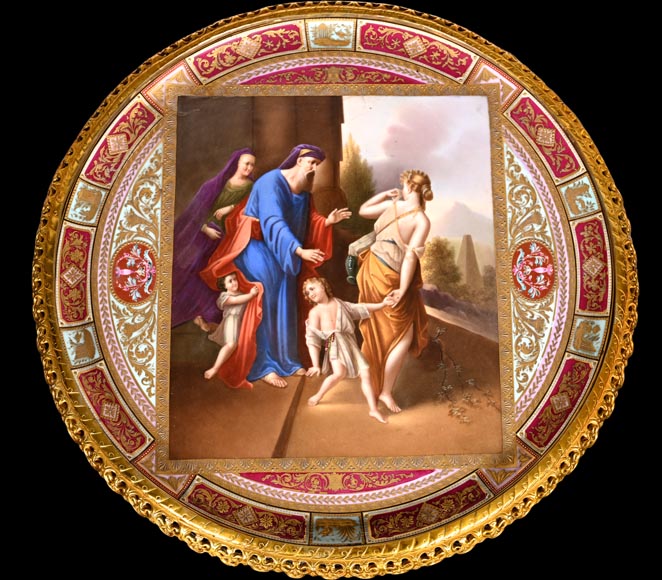 Gilt bronze guéridon with painted porcelain plaque, after Adrian VAN DER WERFF, “The Dismissal of Hagar”-2