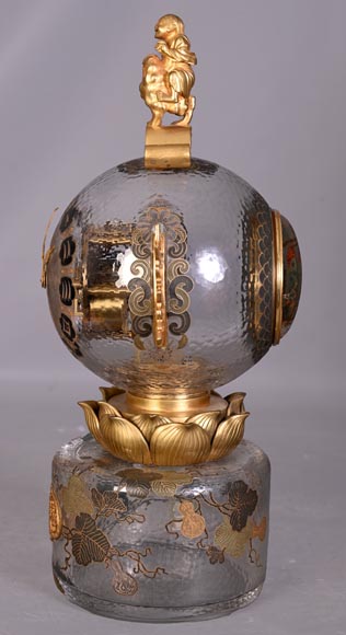 L’Escalier de CRISTAL, Japanese-style spherical clock in engraved crystal and polychrome enamels-2