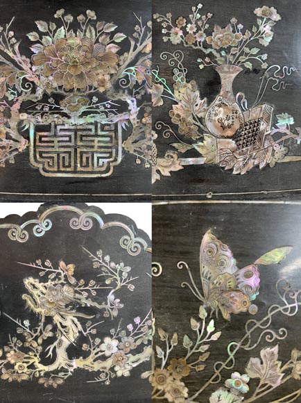 Edmond Chauffrey, Indo-Chinese cabinet with mother-of-pearl marquetry and relief enamelled stained glass-2