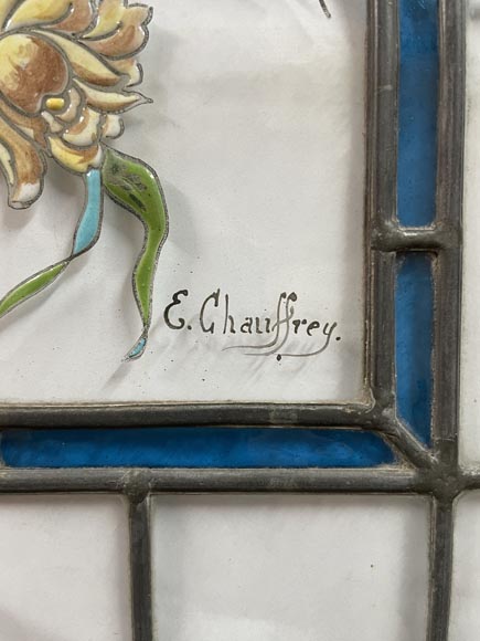 Edmond Chauffrey, Indo-Chinese cabinet with mother-of-pearl marquetry and relief enamelled stained glass-11