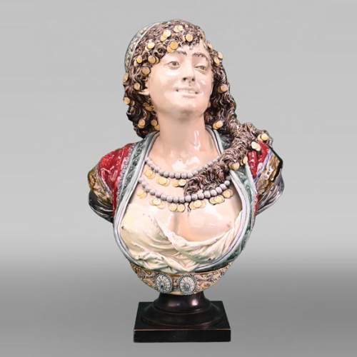 Albert-Ernest CARRIER-BELLEUSE, CHOISY-LE-ROI Manufacture, Bust of an Oriental Woman in glazed earthenware